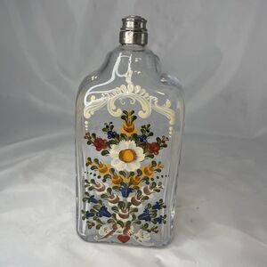 Antique Art Deco Enameled Glass Bottle Birds and Flowers